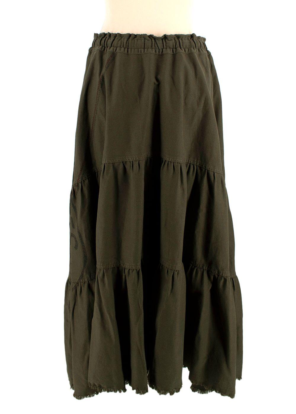 Dior Khaki Union Motif Flared Midi Skirt