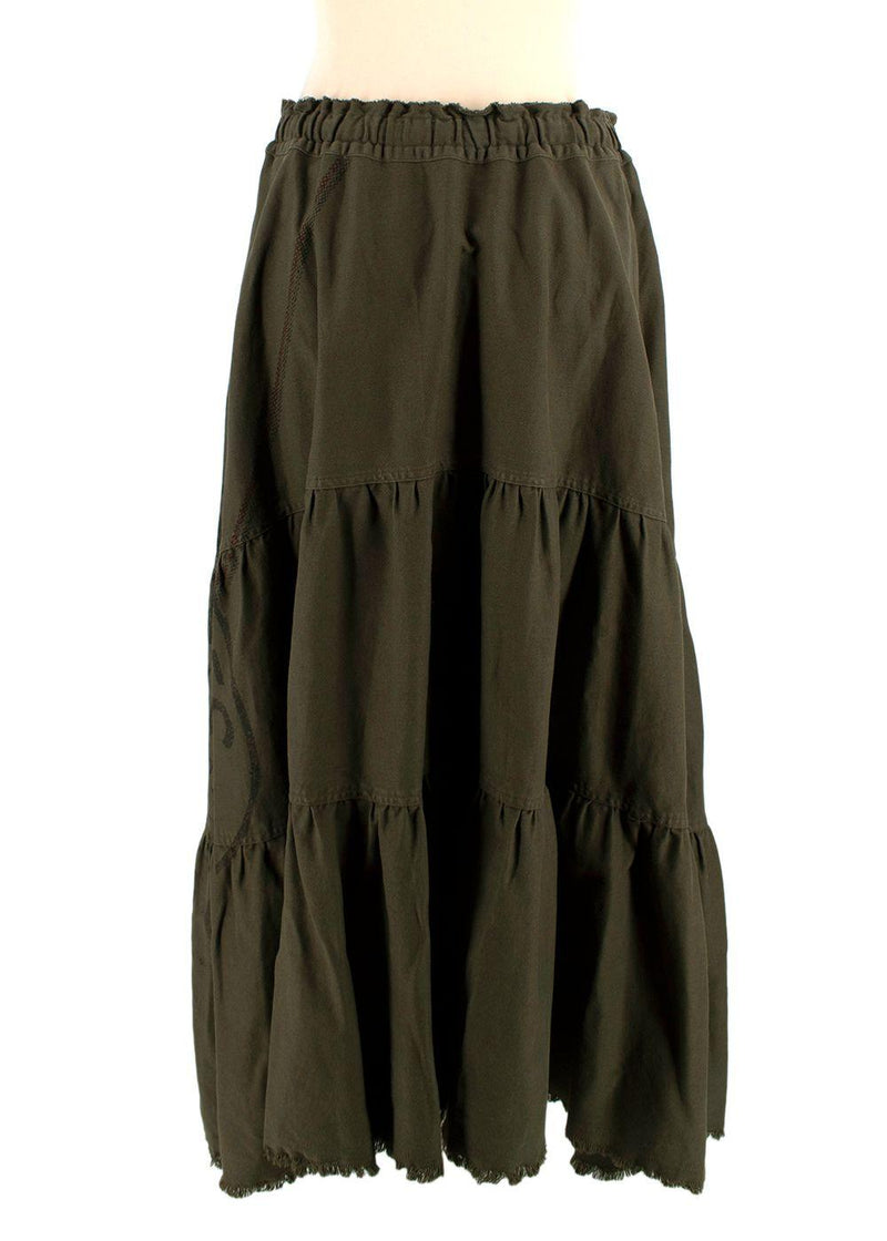 Dior Khaki Union Motif Flared Midi Skirt