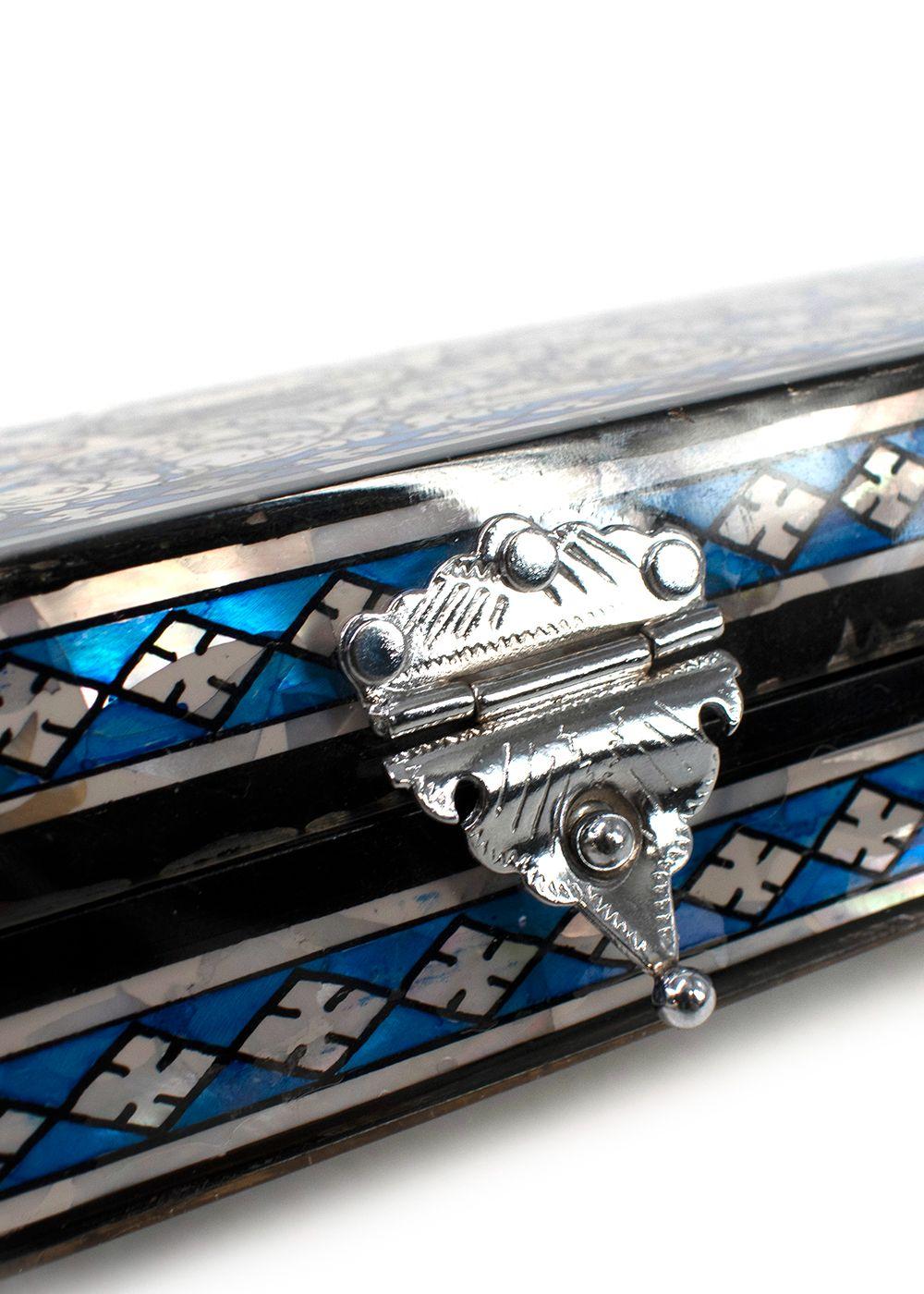 Bespoke Blue Patterned Mother of Pearl Clutch Bag
