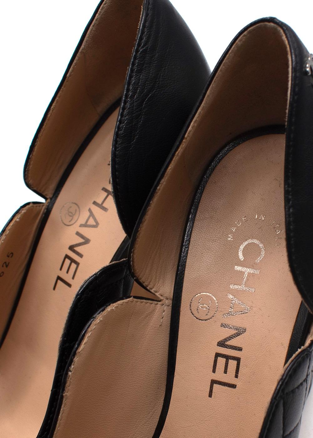 Chanel Black Quilted Leather Round Toe Heels