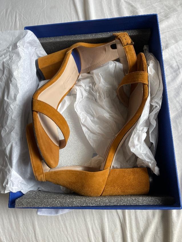 Stuart Weitzman Tan Suede Block Heeled Sandals