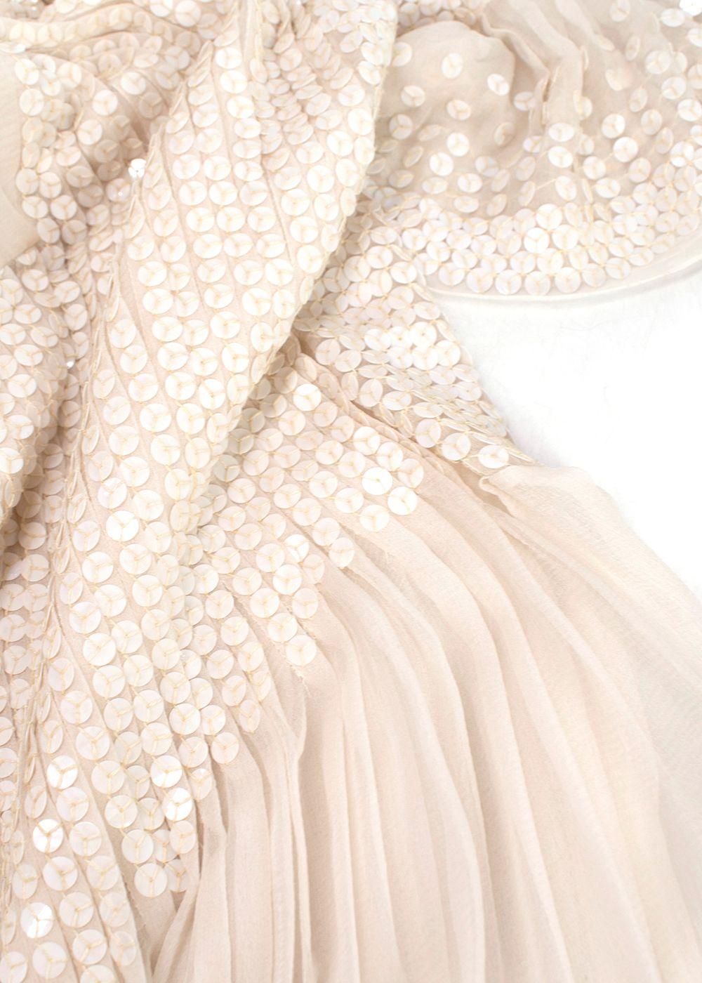 Chloe Ecru Sequin Embroidered Silk Pleated Dress