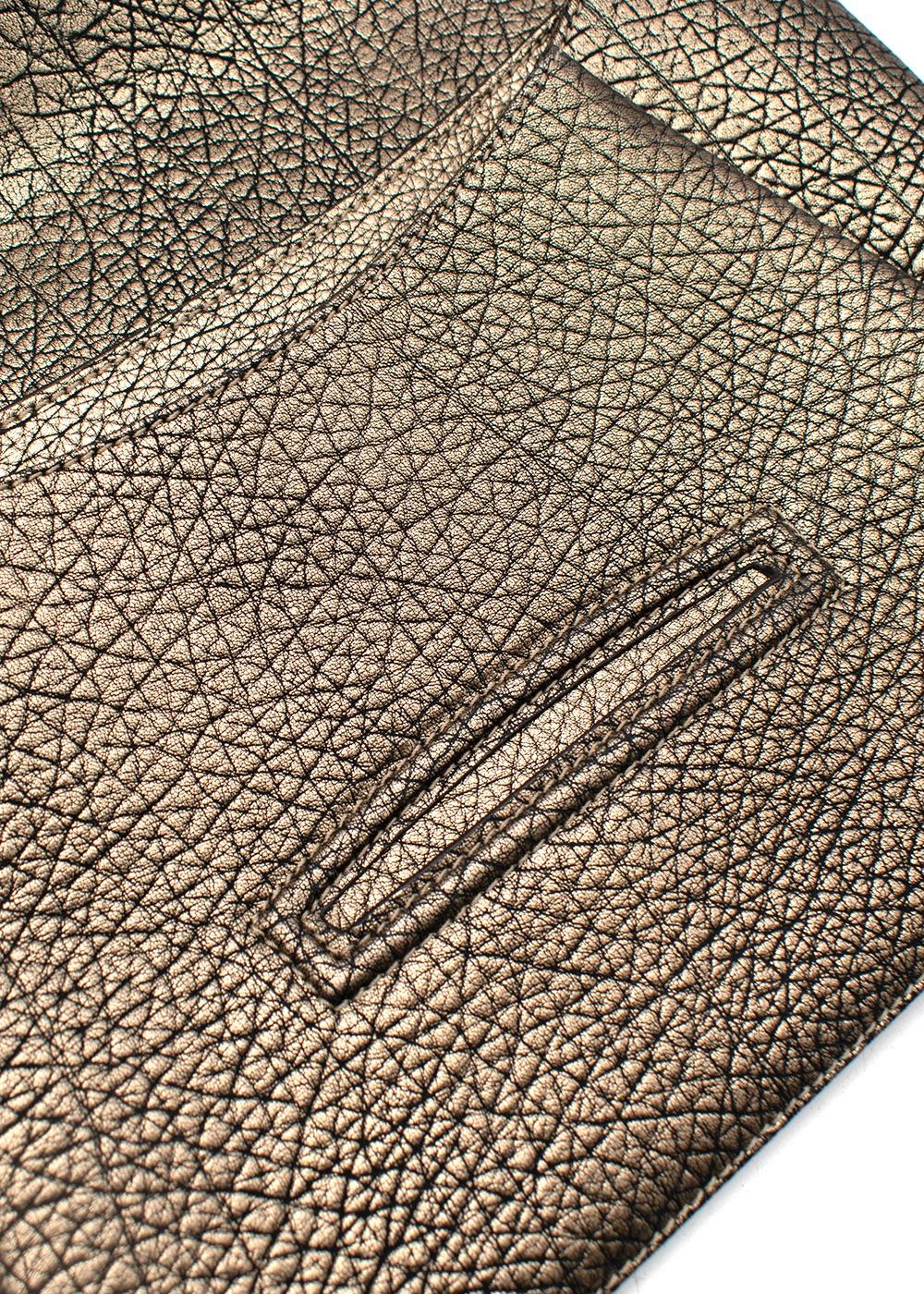 Gold Metallic Embossed Leather Clutch Bag