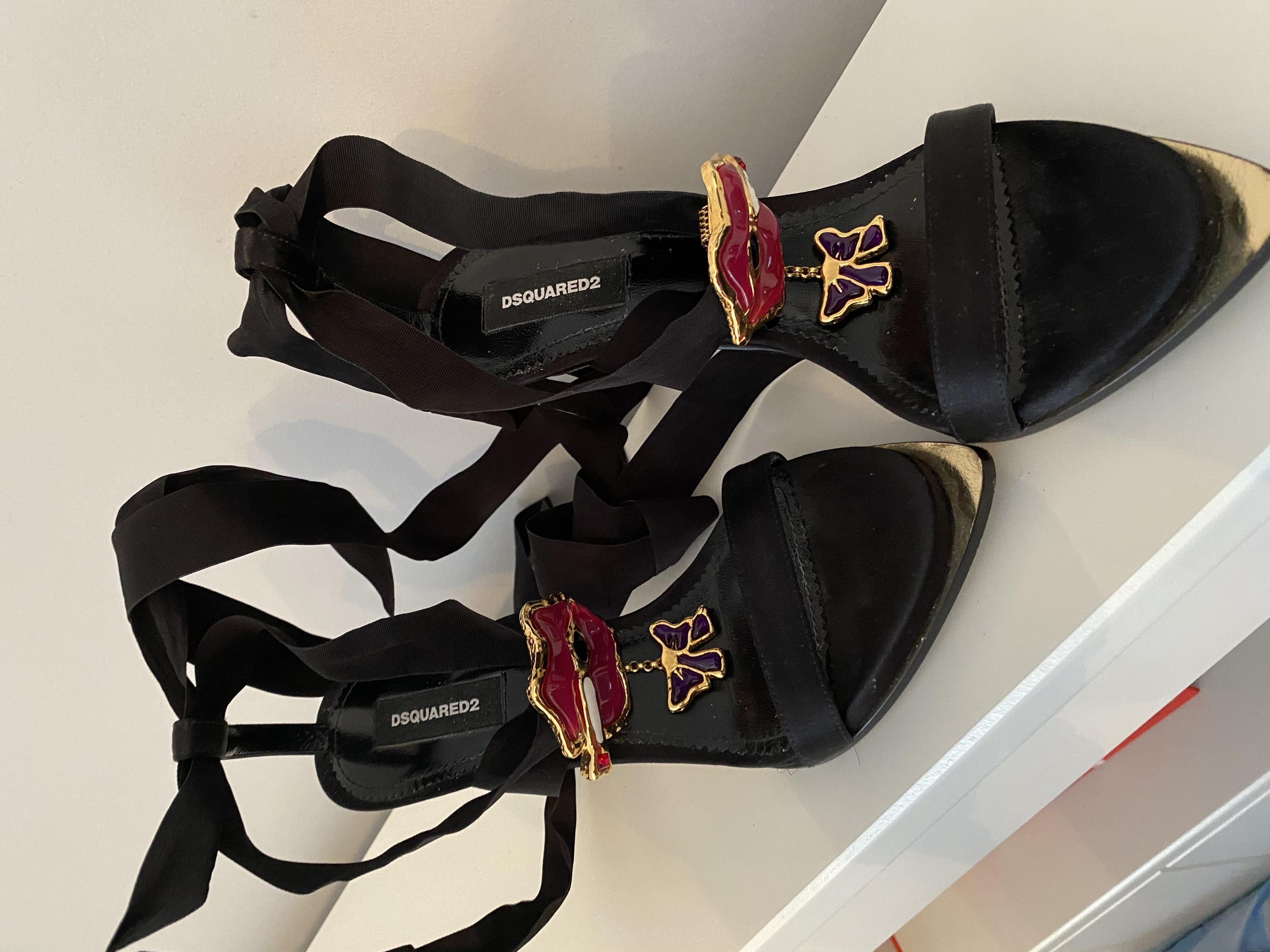 DSquared2 Satin Jeweled Sandals with Lips Applique