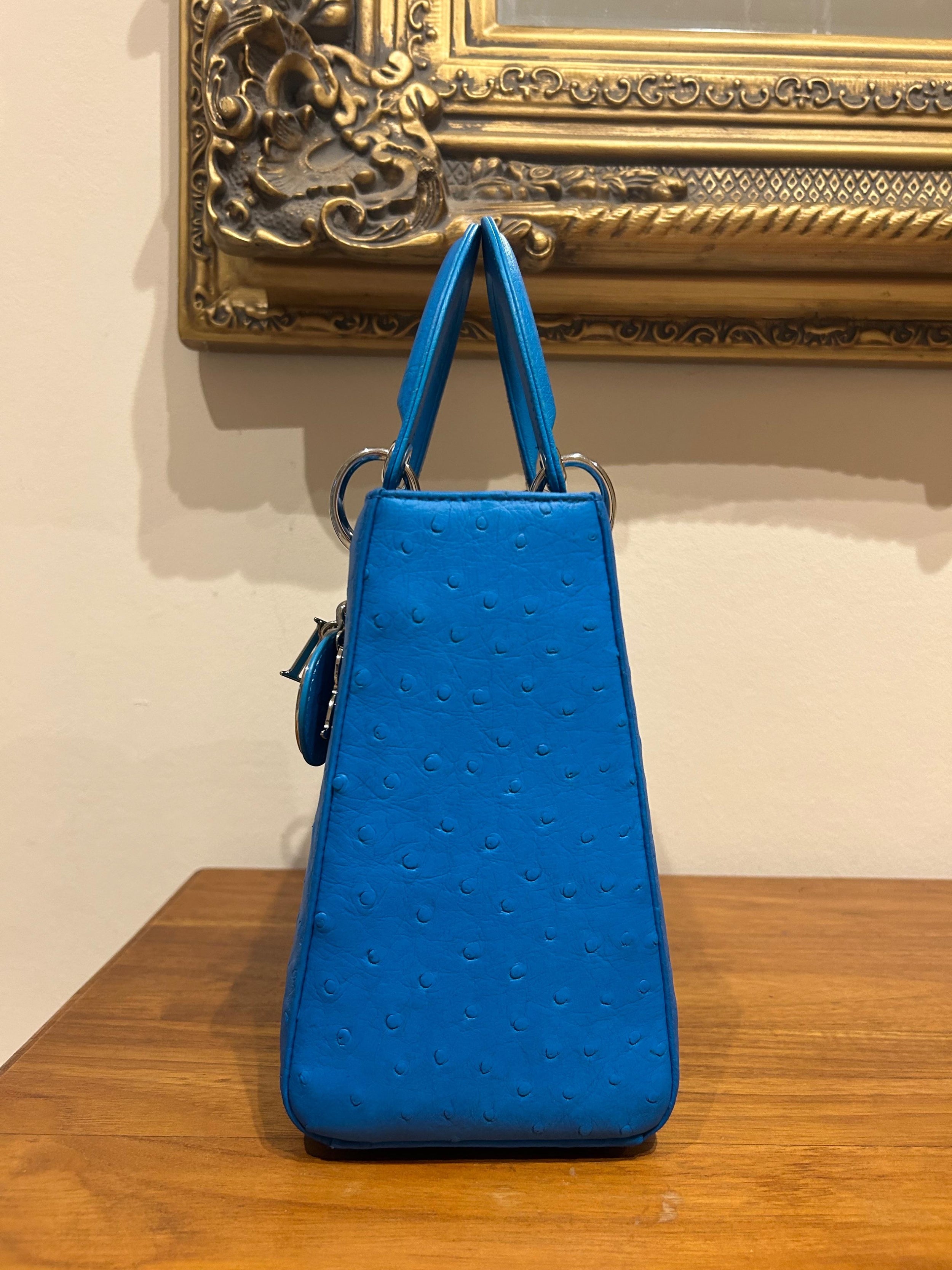 Medium Blue Ostrich Lady Dior Bag