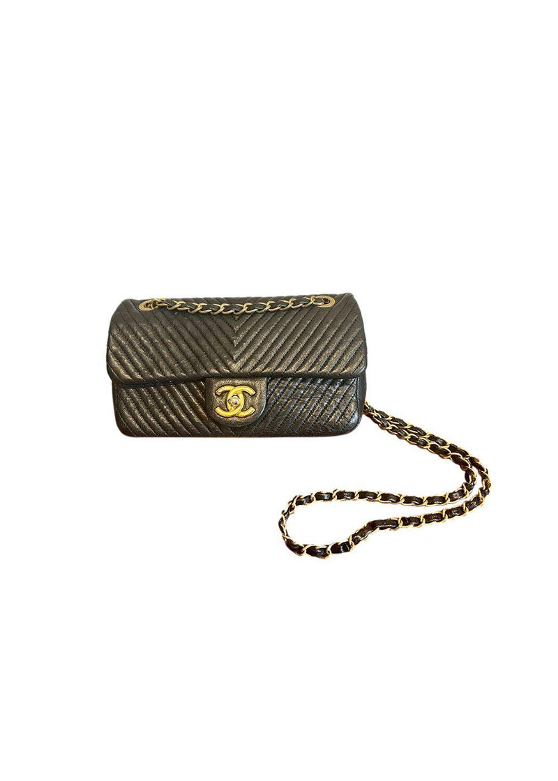 black lambskin leather chevron quilted small flap bag