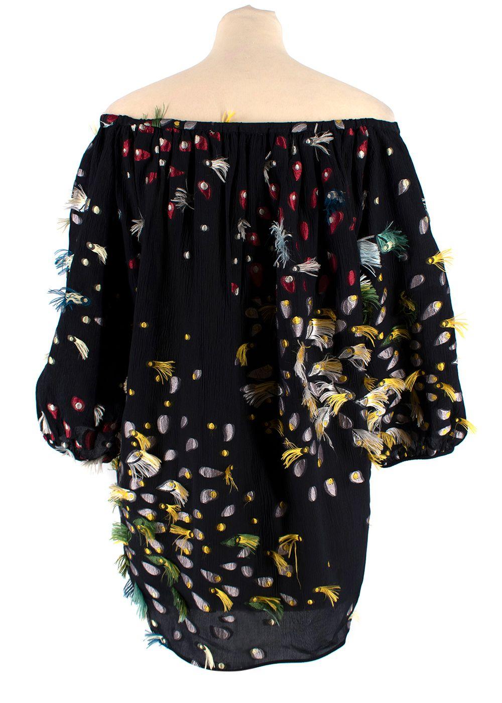 Chloe Black Bardot Embellished Silk Blouse