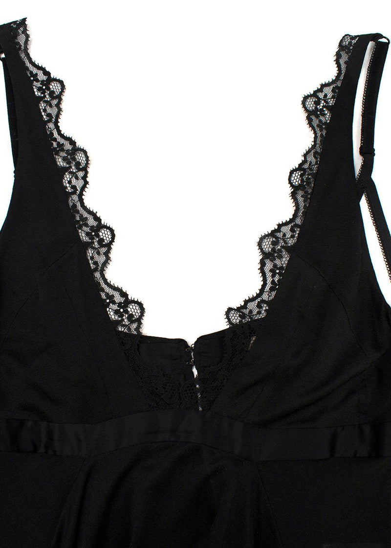 Balenciaga Silk Lace Trimmed Black Plunge Cami Top
