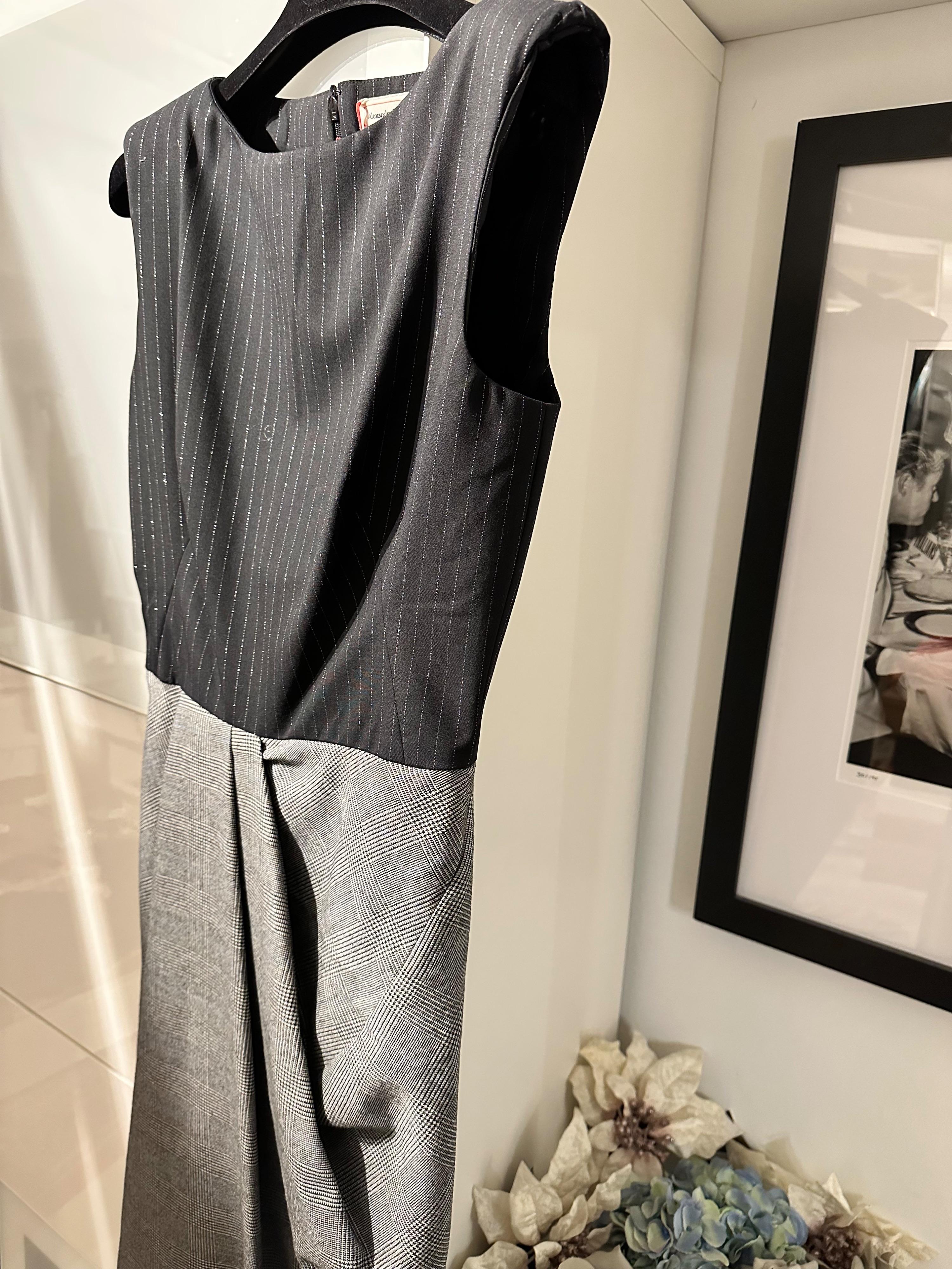 Alexander Mcqueen Pinstripe and Checked Wool Midi Dress