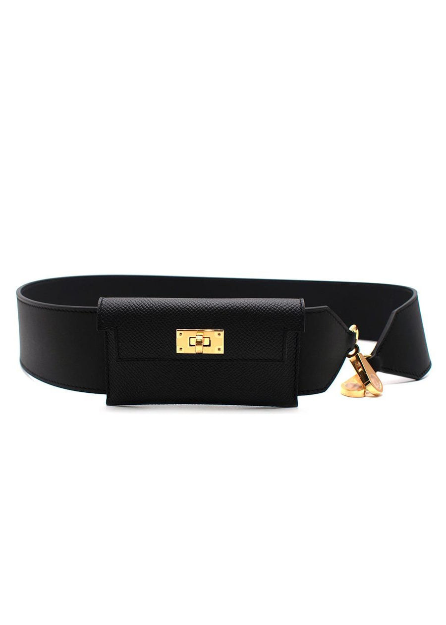 Hermes Black Kelly Pocket Bag Strap with Gold Hardware