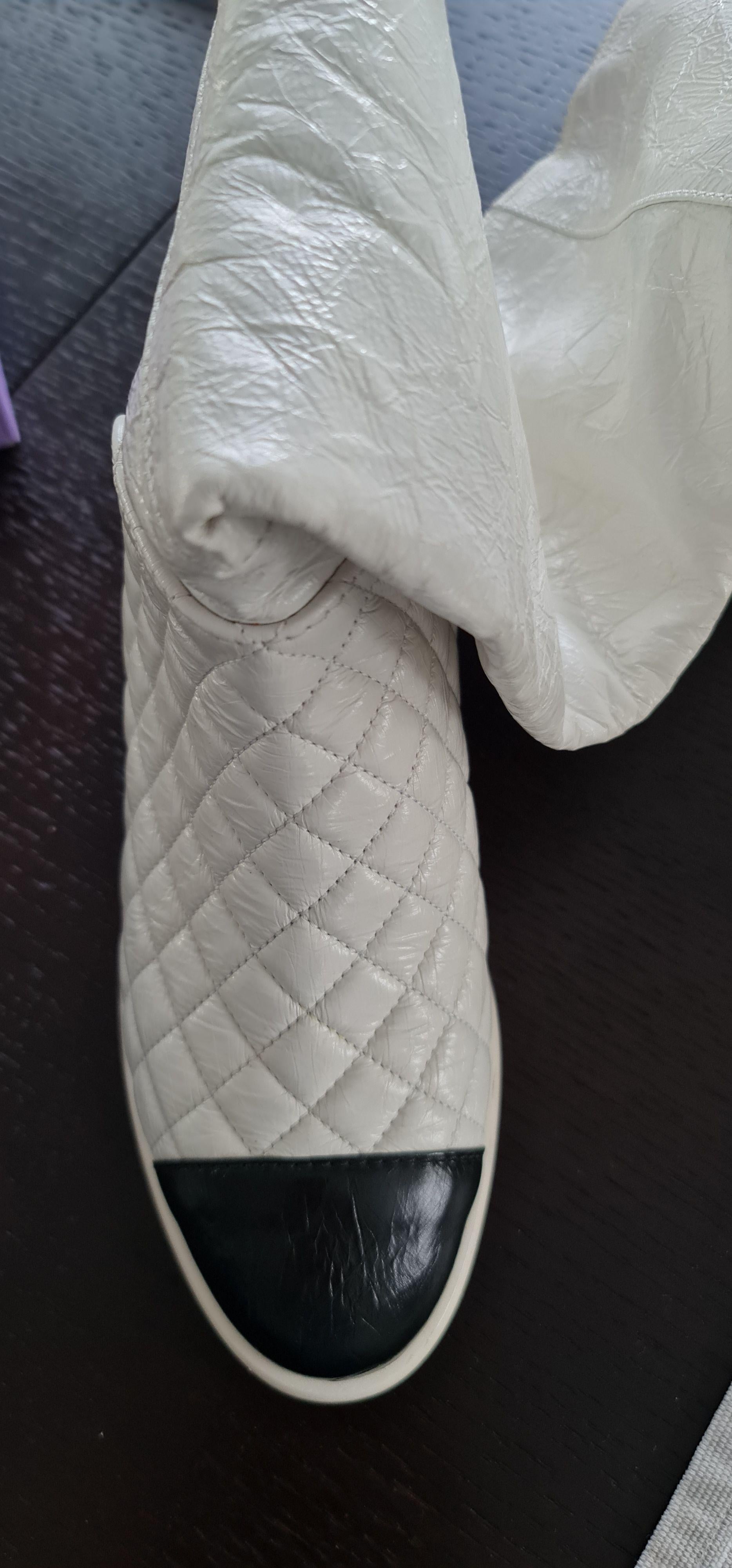 Chanel White Knee High Leather Boots