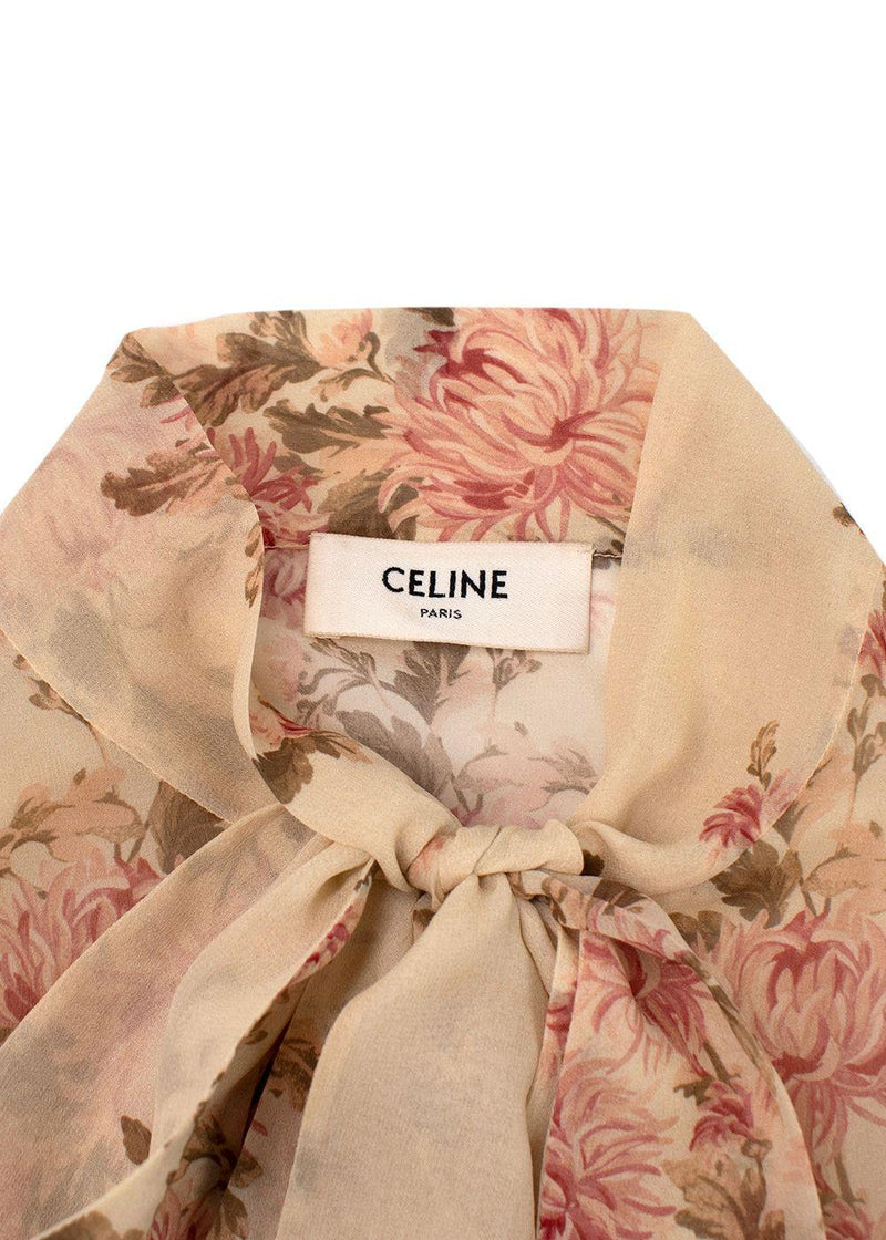 Celine Floral Print Sheer Silk Blouse