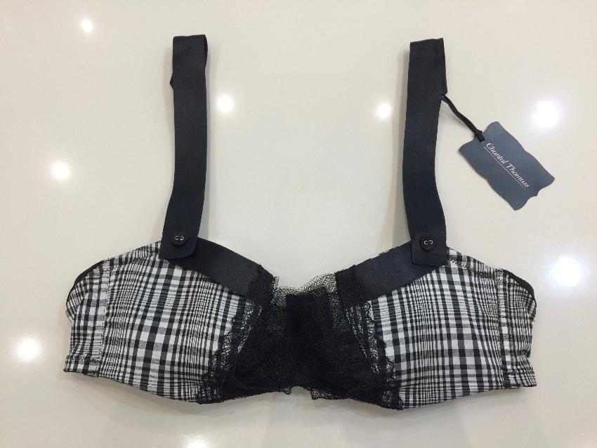 Chantal Thomass Black & White Tartan Check Bra & Thong Set