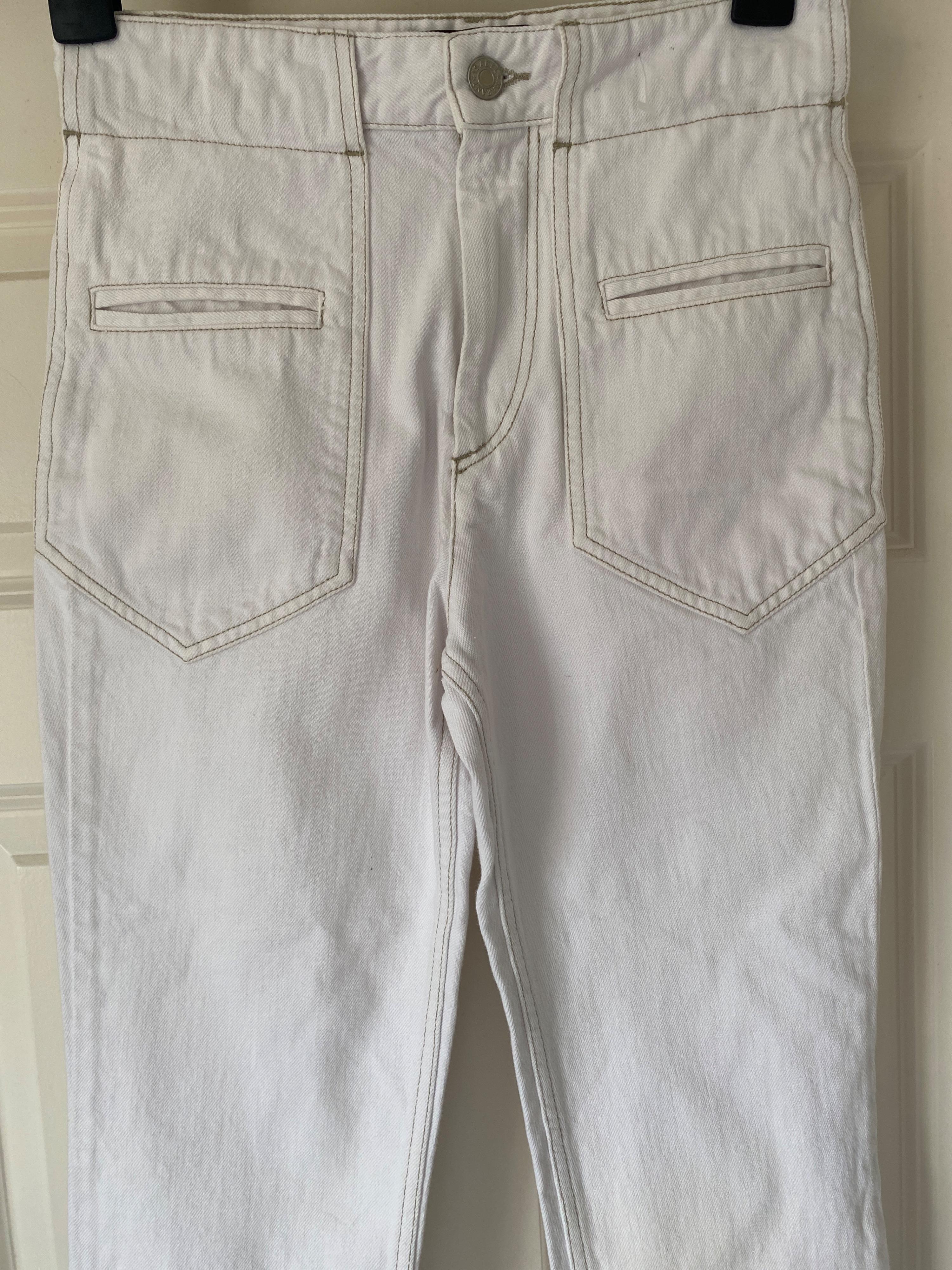 Contrast Stitch High Rise White Jeans