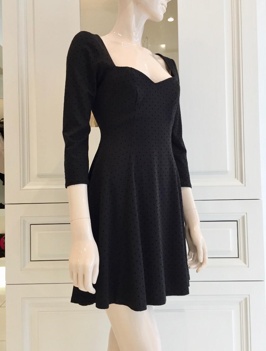 French Couture Jersey & Velvet Dot Sweetheart Dress