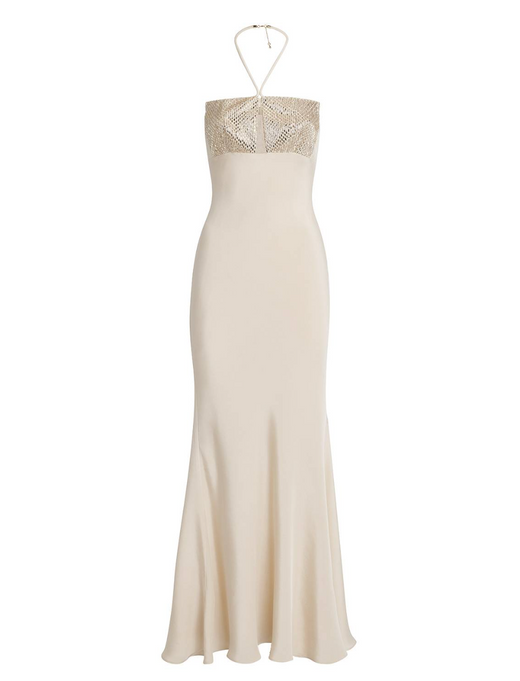 Roland Mouret Silk Embellished Halterneck Maxi Dress