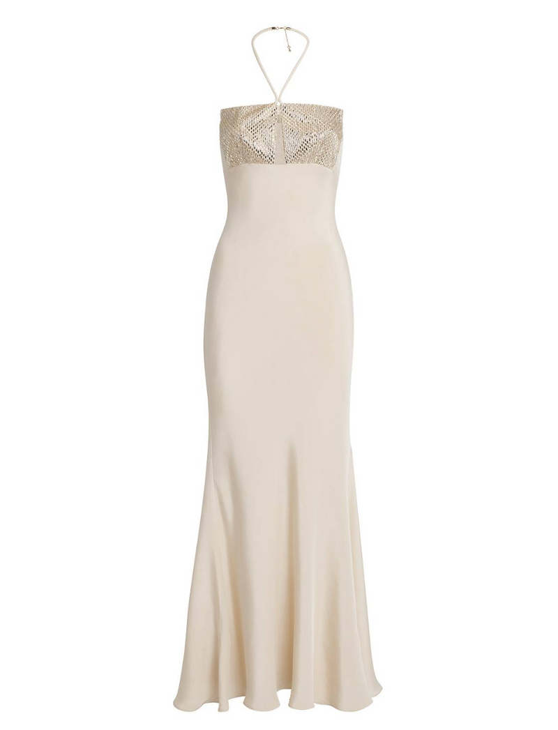 Roland Mouret Silk Embellished Halterneck Maxi Dress