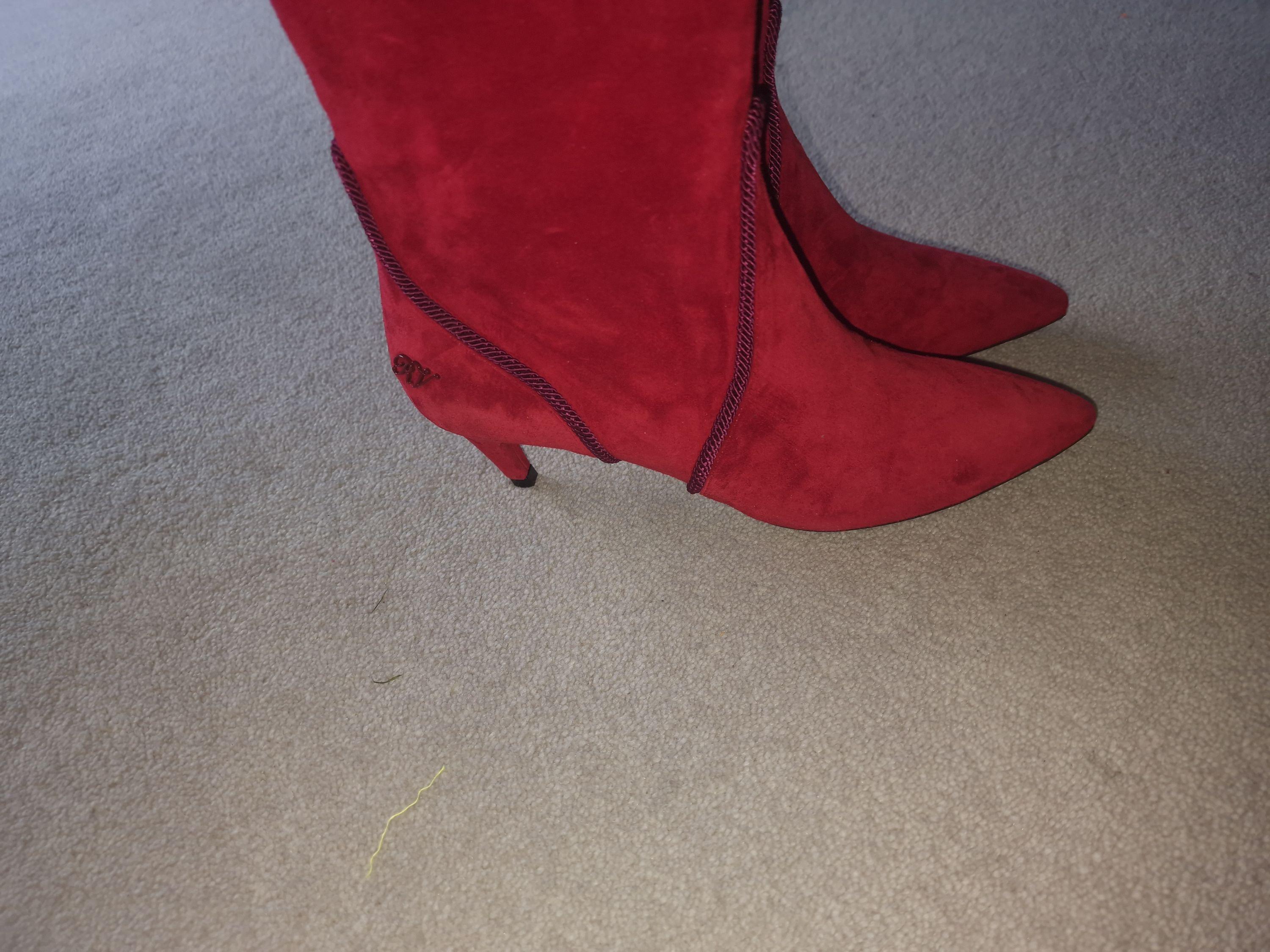 Red Suede Kitten Heel Boots