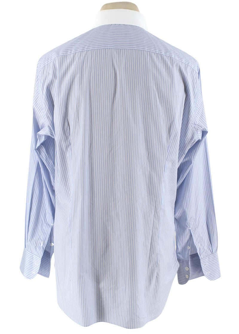 Emanuele Maffeis Blue & White Striped Cotton Tailored Shirt