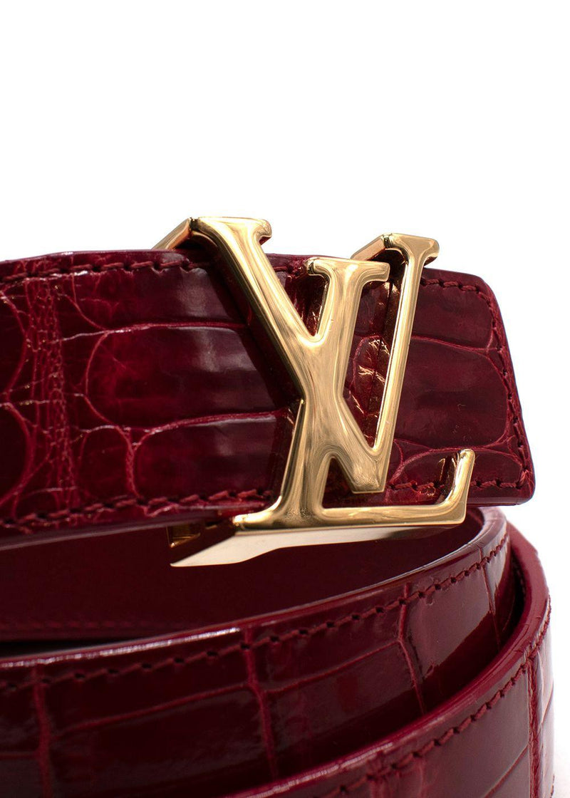 Louis Vuitton Fuchsia Crocodile Heritage Belt with Gold Hardware