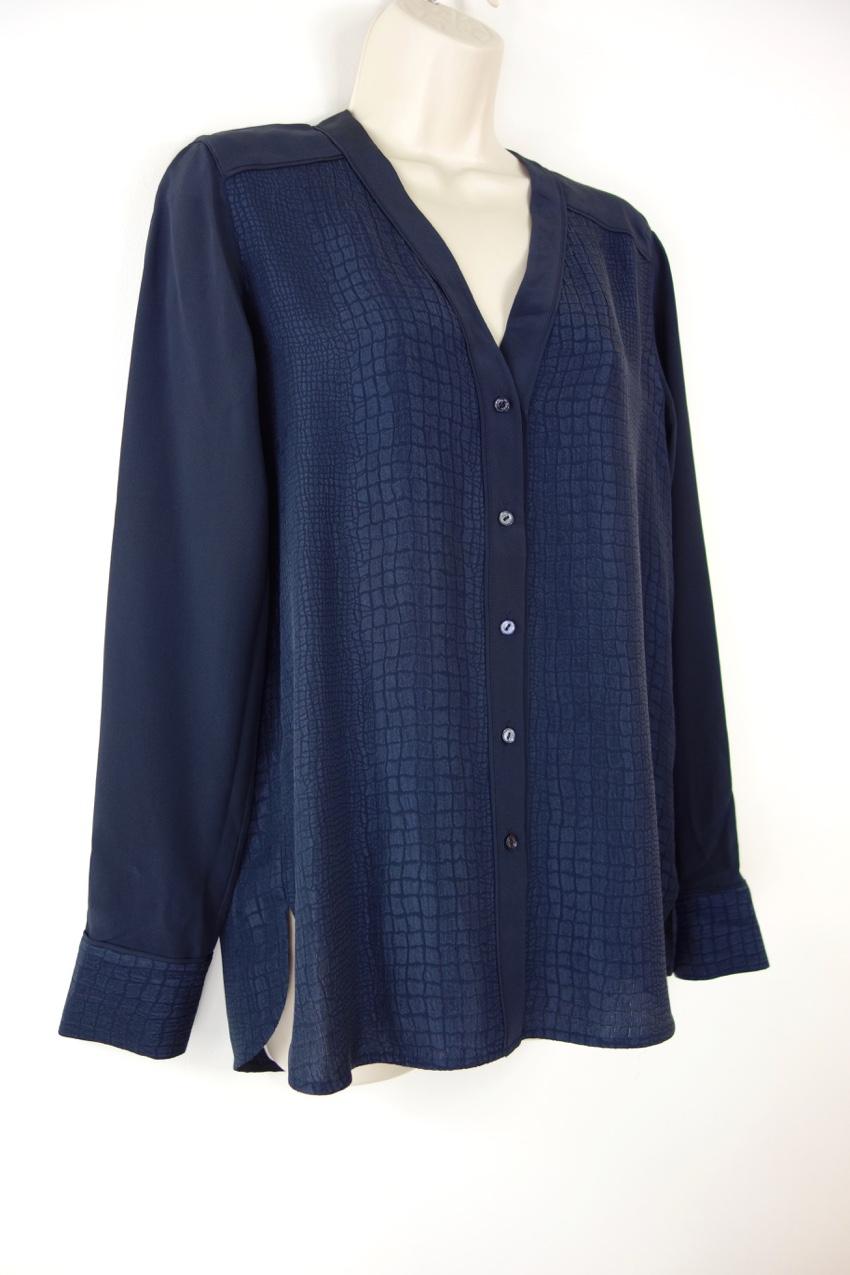 Vince Navy Textured Long Sleeve Blouse