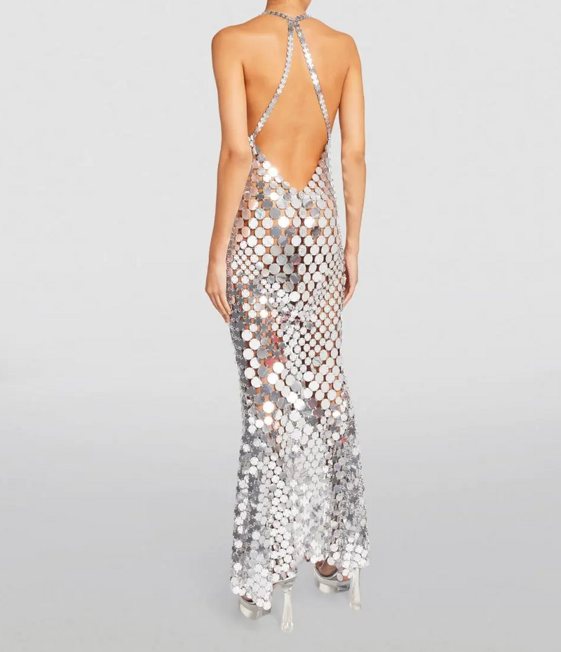 Paco Rabanne Sequin Embellished V-Neck Maxi Dress