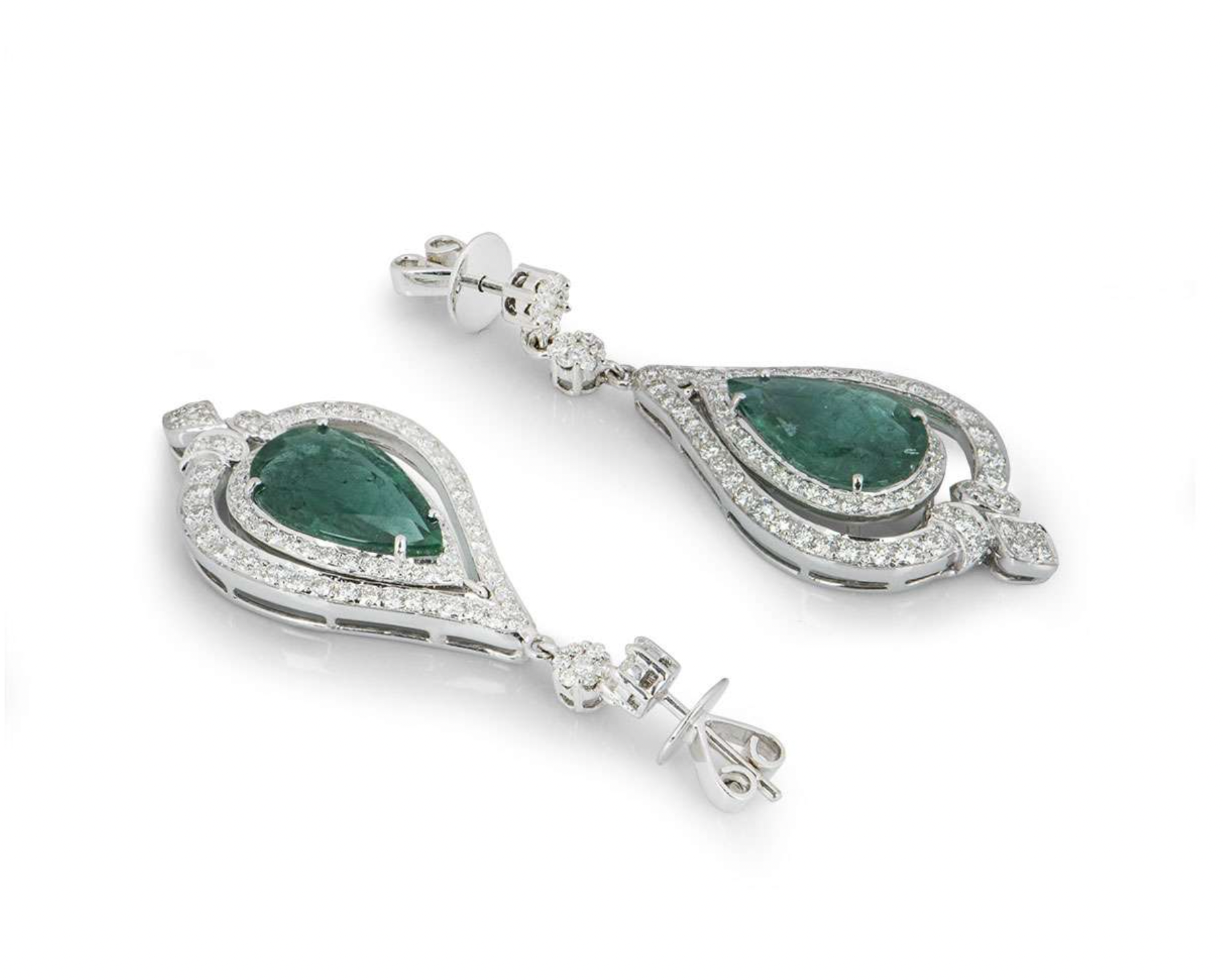 18ct white gold, white diamond & emerald drop earrings