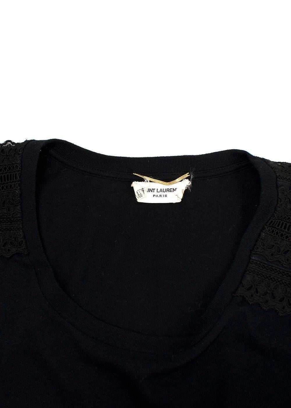 Saint Laurent Black Lace Embroidered T-Shirt