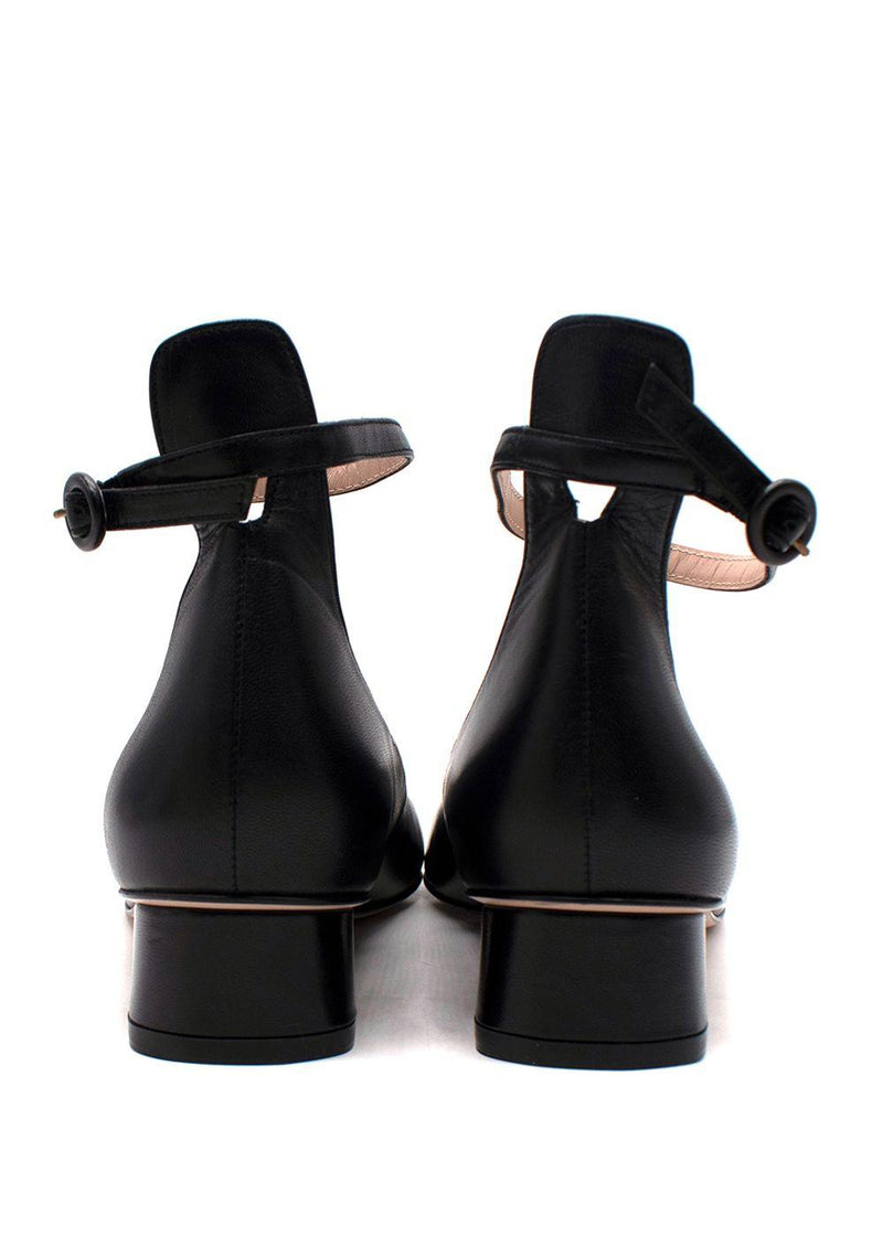 Stuart Weitzman Black Round Toe Ankle Strap Pumps