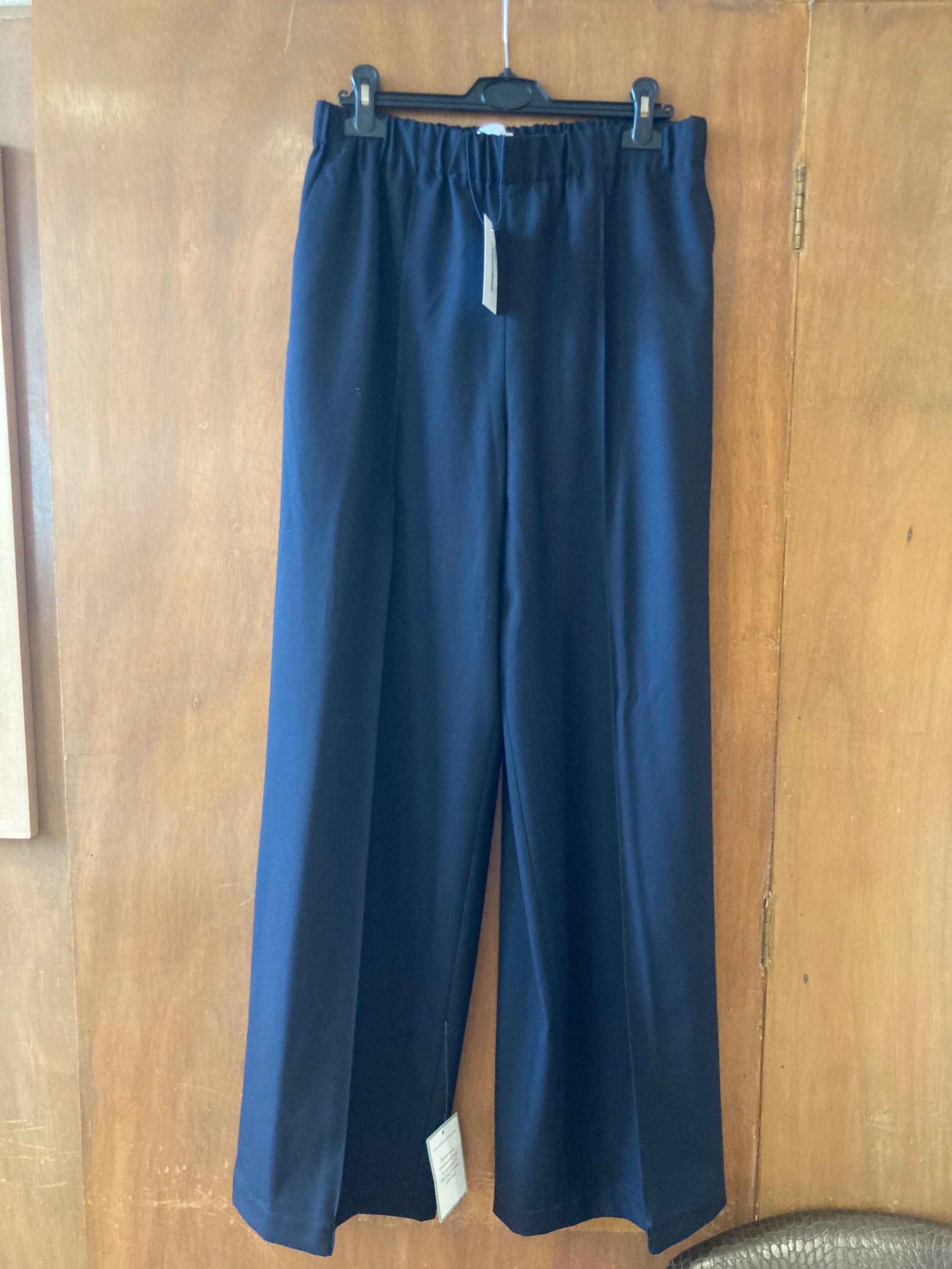 Navy wool crepe tailored trousers