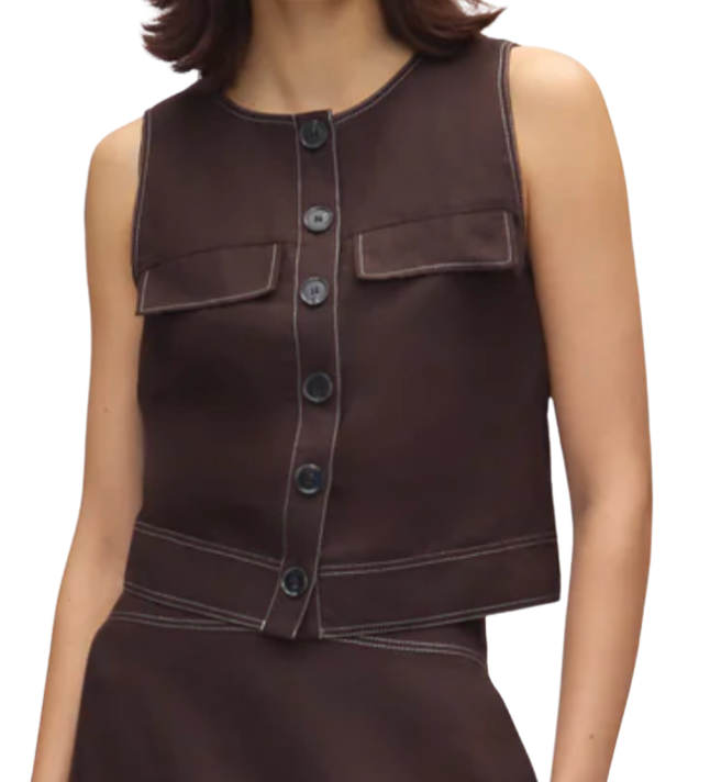 Aligne Summer Linen Mix Button Top in Chocolate