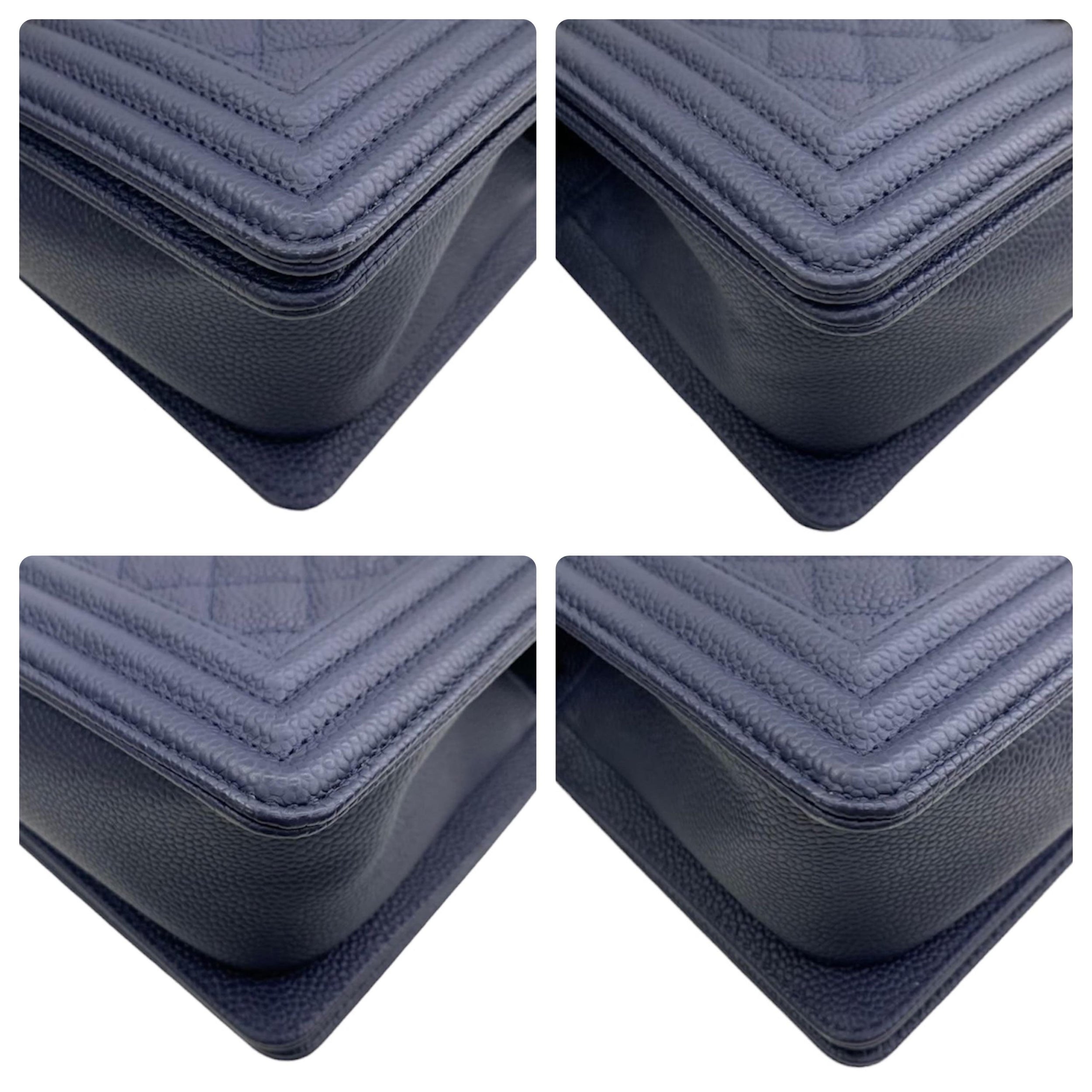 Chanel Navy Caviar Leather Medium Boy Bag