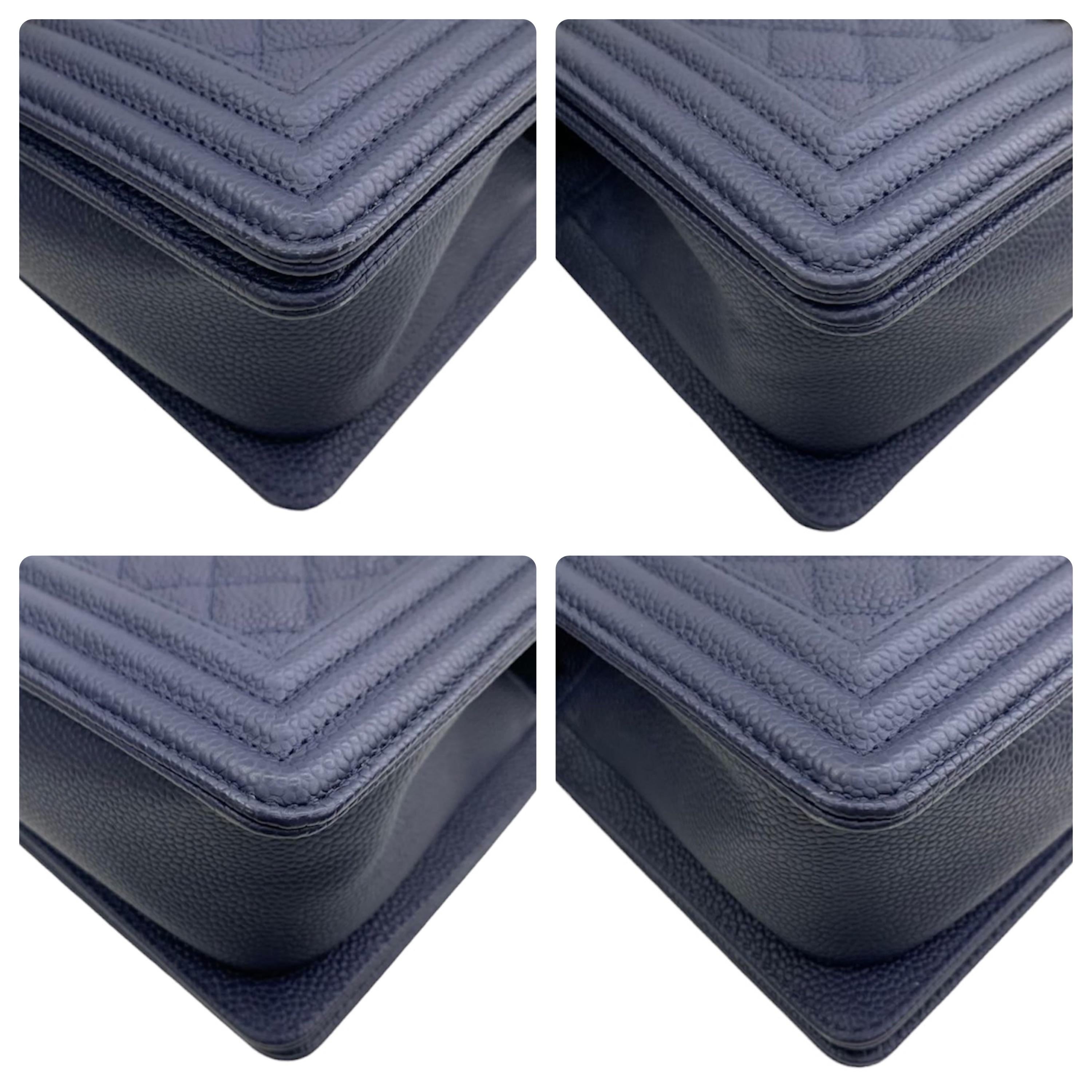 Chanel Navy Caviar Leather Medium Boy Bag