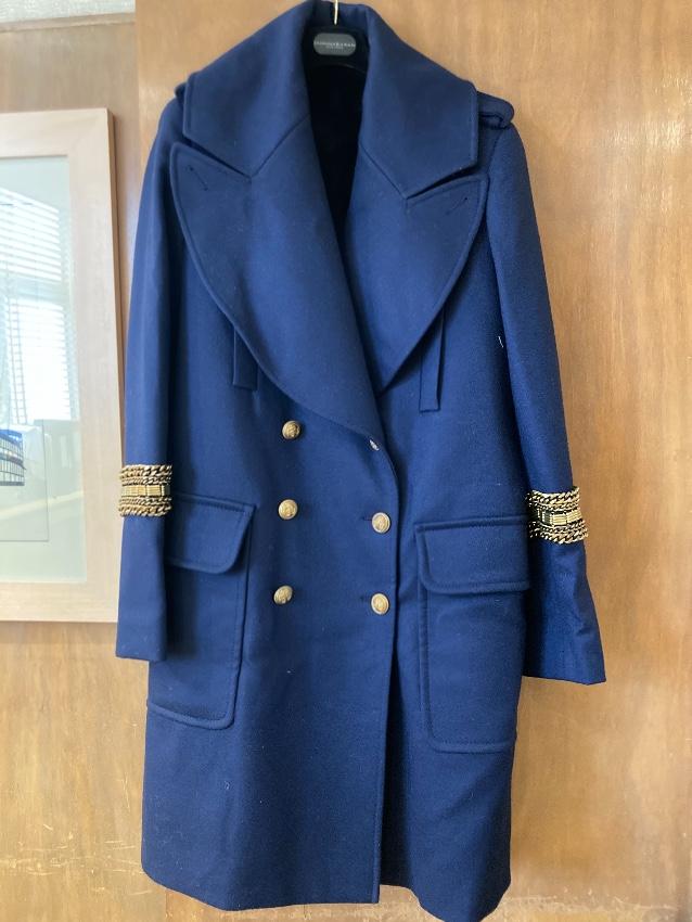 Navy Rabbit-lined wool coat