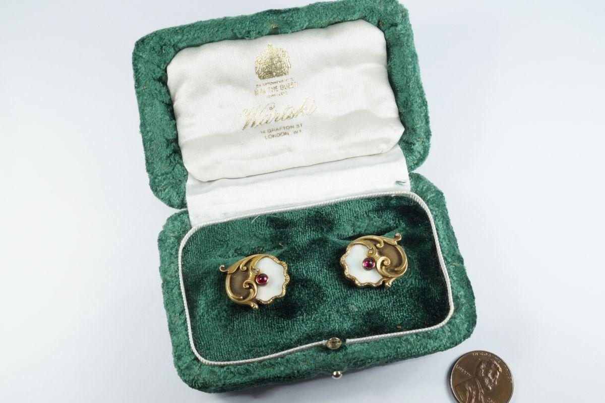 14k Gold Art Nouveau Antique Russian Ruby Cufflinks