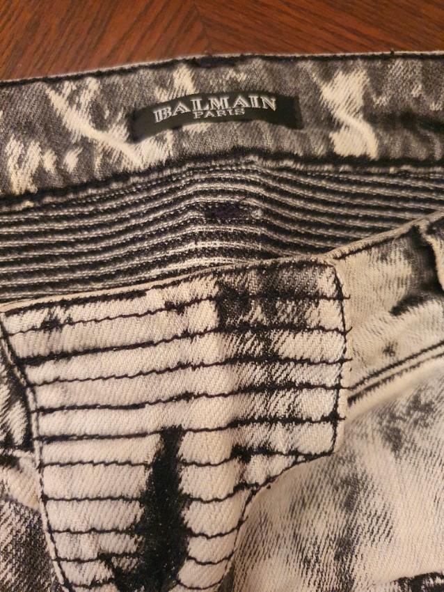 Balmain Grey Bleached Denim Biker Jeans