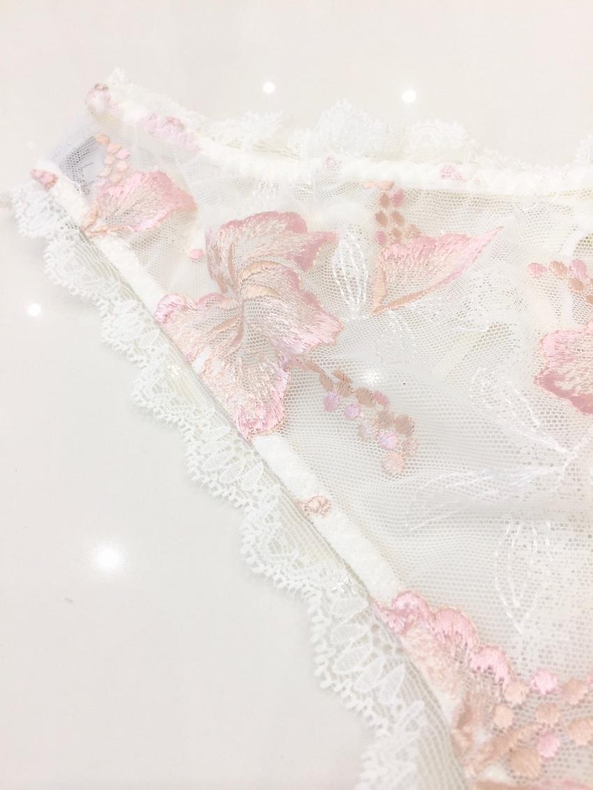 Aubade Paradise Cream & Pink Embroidered Tanga