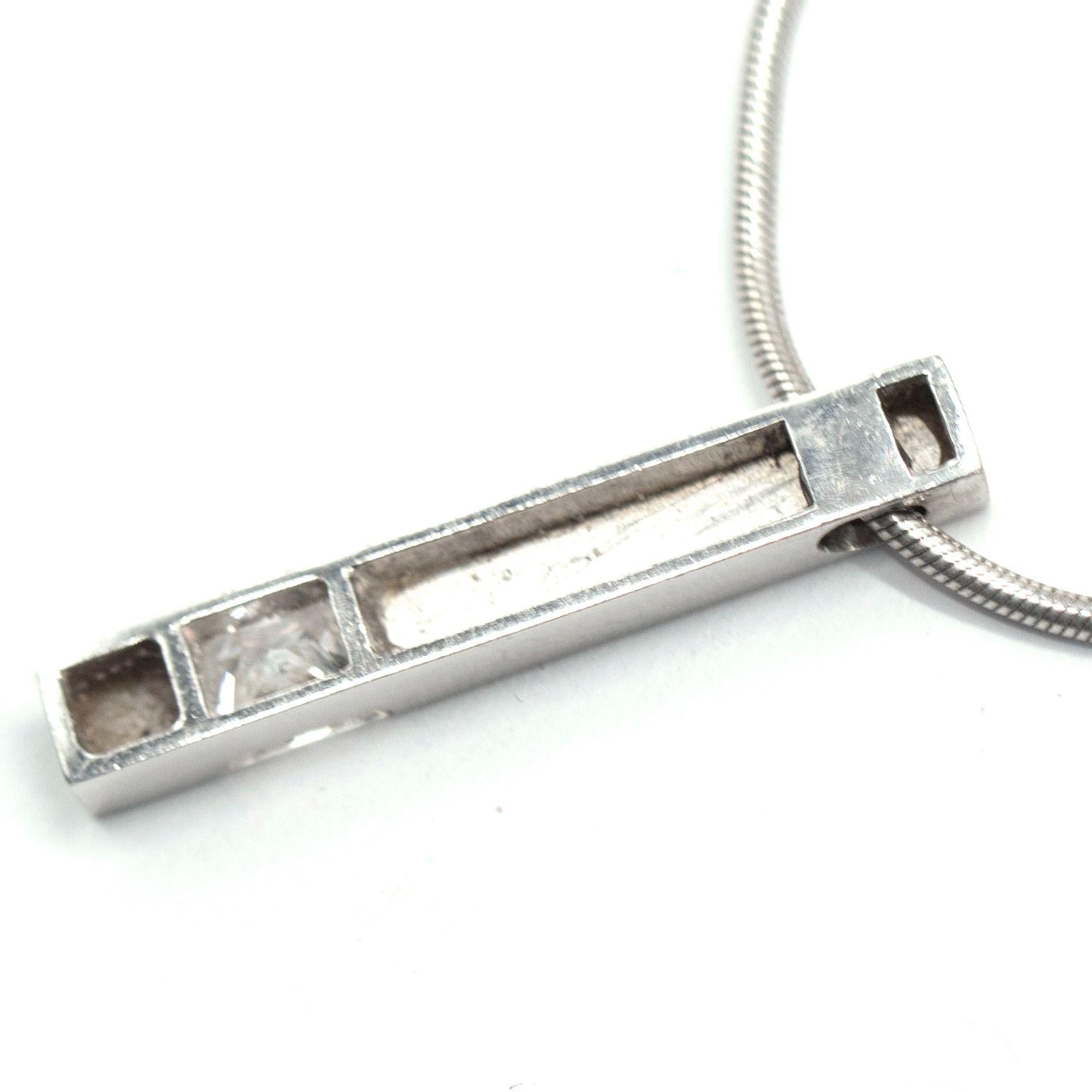 Bespoke 18ct White Gold Single Bright White Diamond Bar Pendant