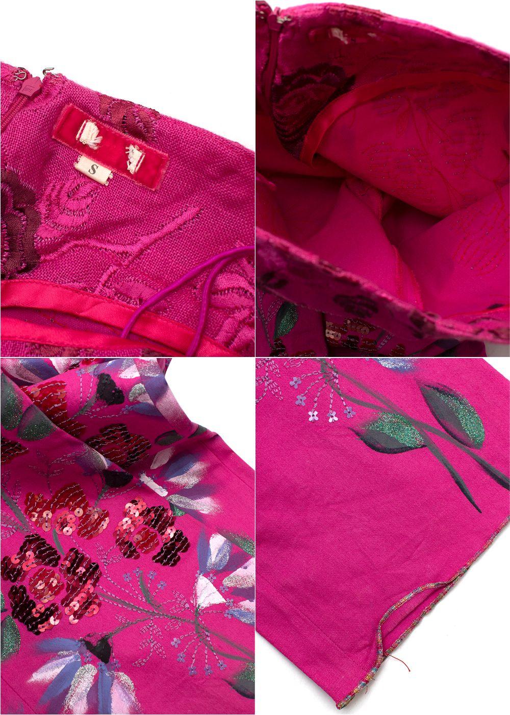 vintage pink cotton hand painted floral trousers