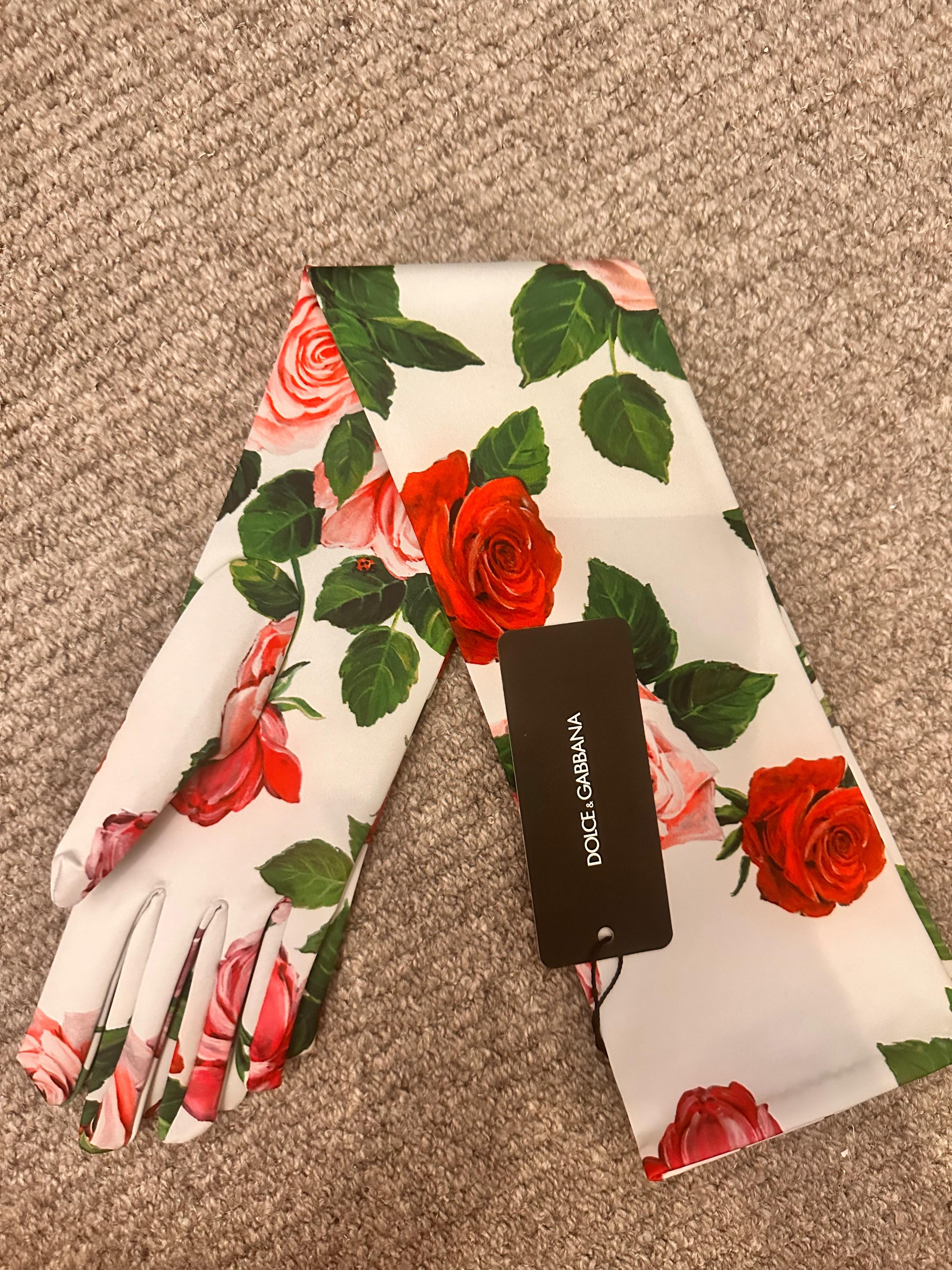 Dolce & Gabbana Floral Roses Elbow Gloves