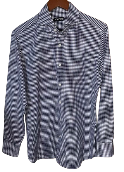 Tom Ford Navy And White Check Cotton Shirt