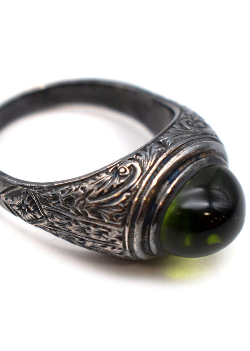 sterling silver & green quartz signet ring - size 6