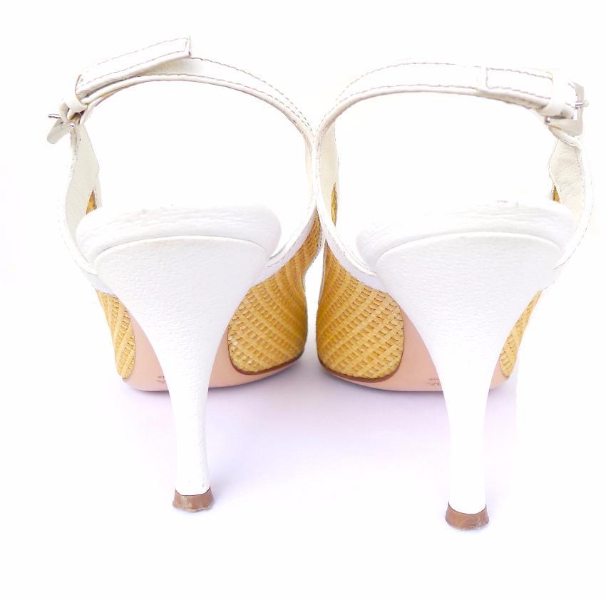 Prada Leather Raffia Slingback Heels
