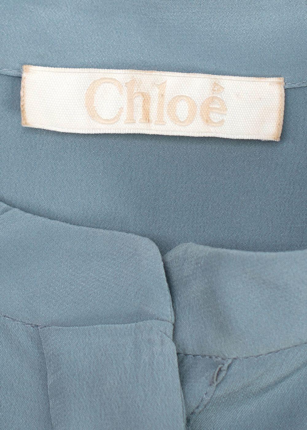 Chloe Blue Collarless Silk Blouse