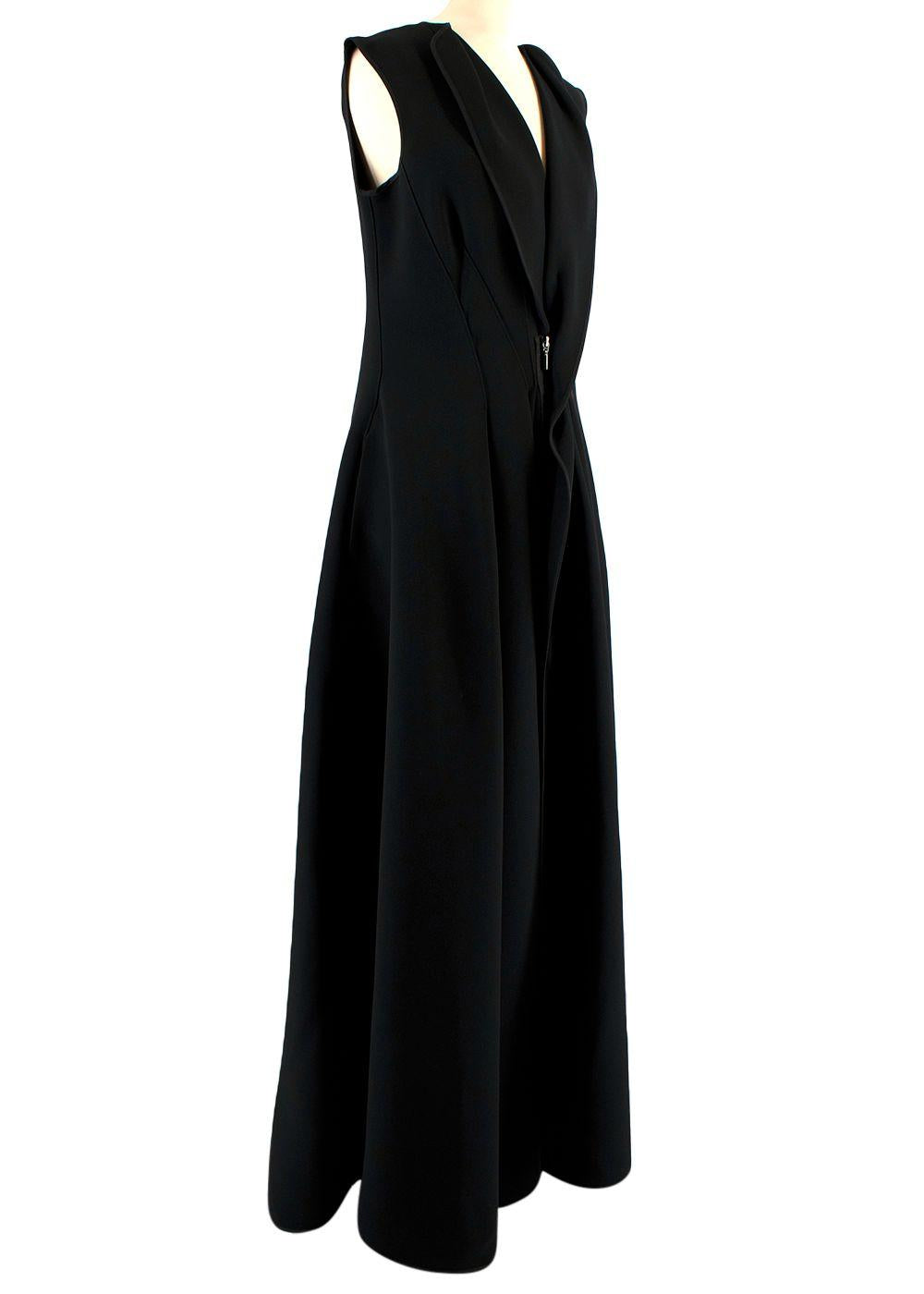 Black Flared Pleated Zip Gown