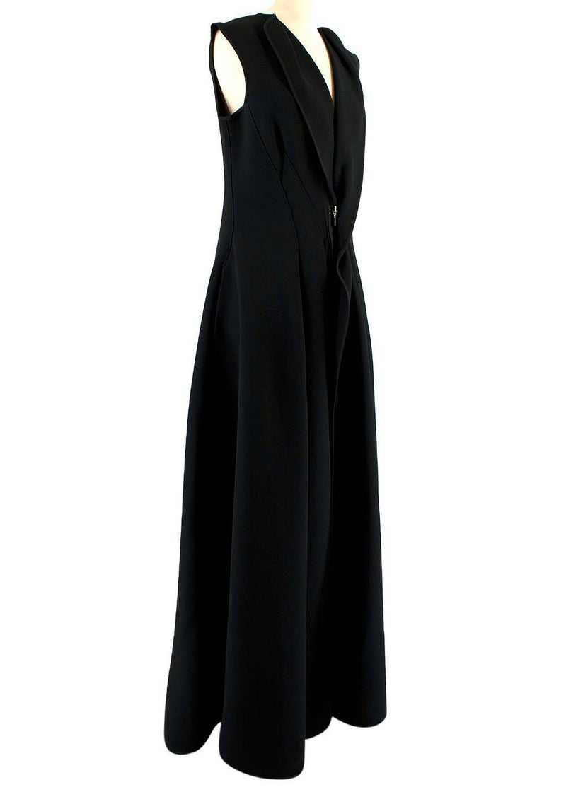Black Flared Pleated Zip Gown