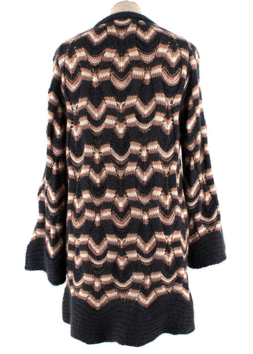 Missoni Grey and Pink Striped Longline Knitted Cardigan