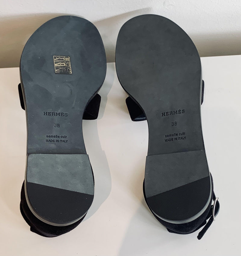 Hermes Black Velvet Santorini Sandals Sold Out