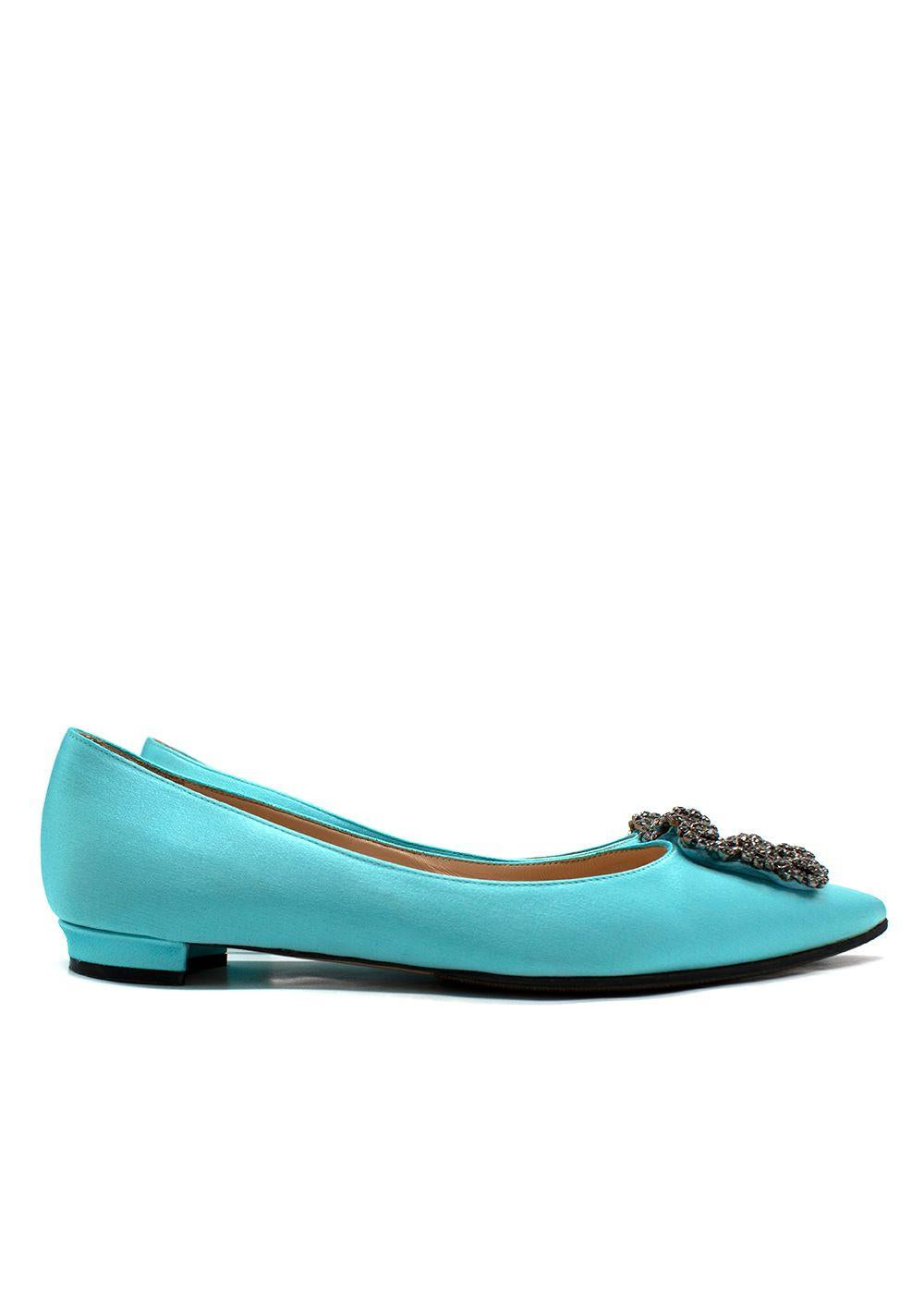 Manolo Blahnik Turquoise Flat Crystal Embellished Buckle