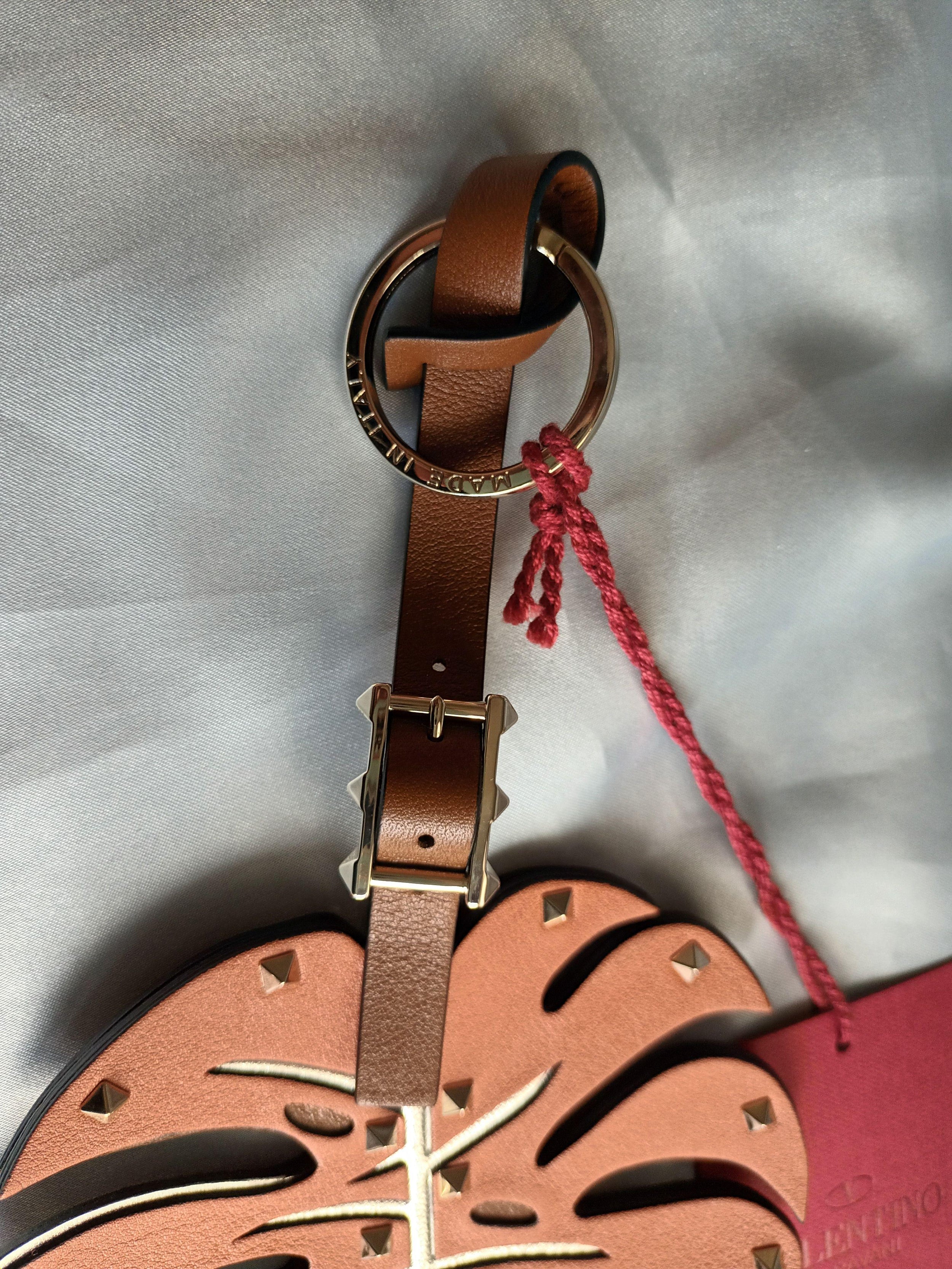 Valentino Tan Leather Monstero Leaf Keyring